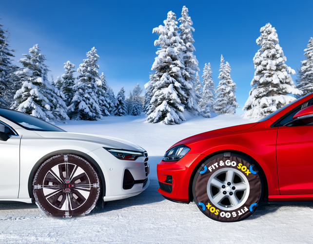 Snow chain & snow sock side by side